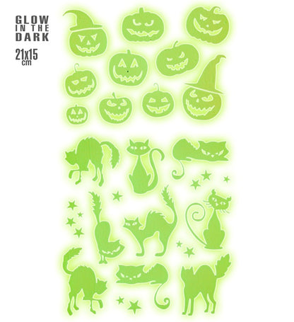 Leuchtende Glow-in-the-Dark-Halloween-Deko-Sticker von Widmann, 21 x 15 cm – Produktansicht