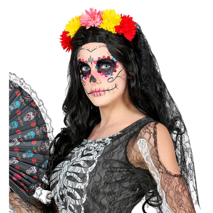 Dia de los Muertos Schleier mit Blumen von Widmann – Rückansicht