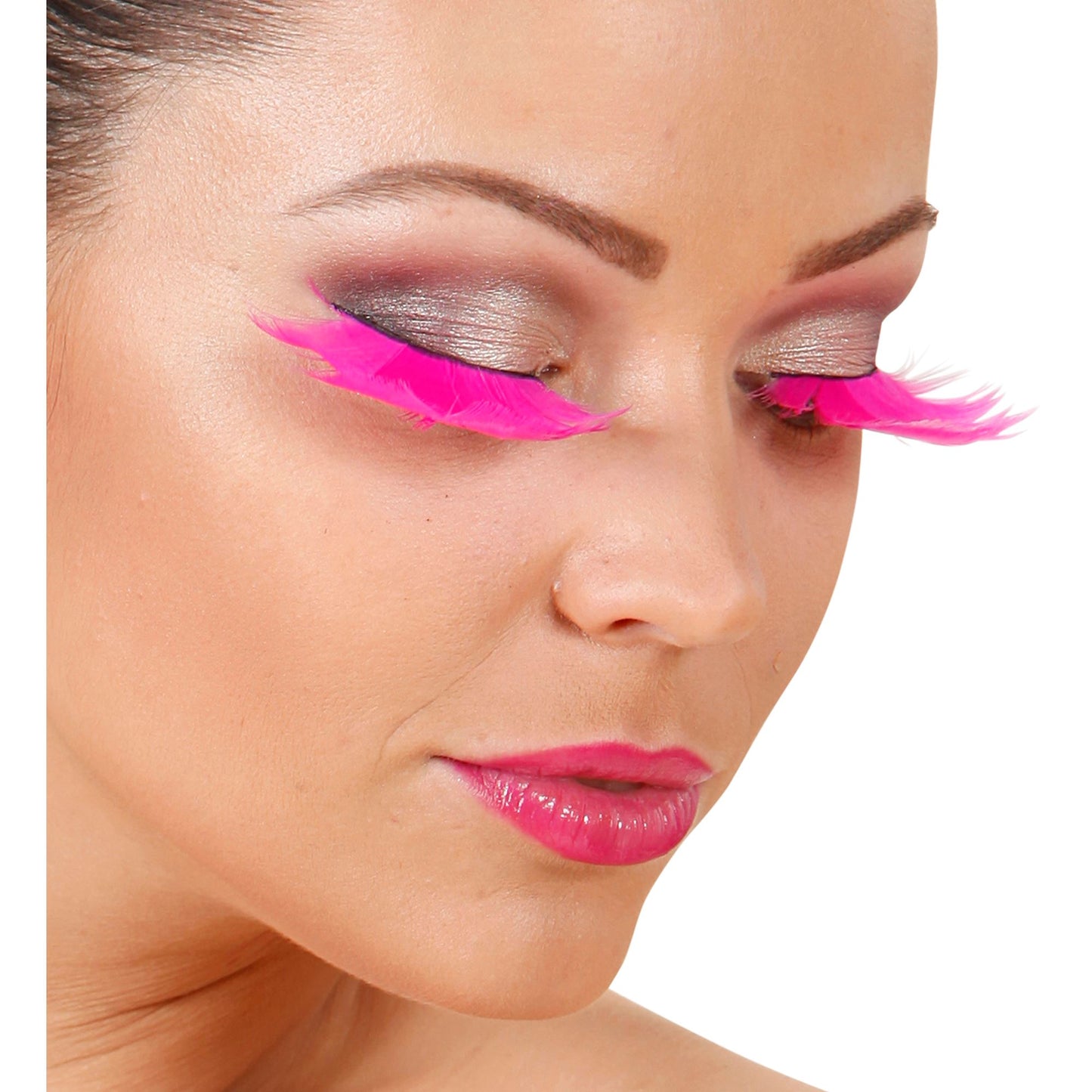 "WIMPERN AUS PINKEN FEDERN" in Box mit Klebstoff in Glassflasche
