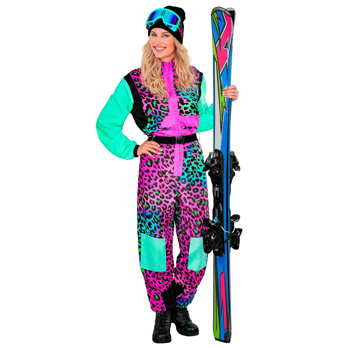 "SKIANZUG LEOPARDENMUSTER BUNT" (Overall, Gürtel)