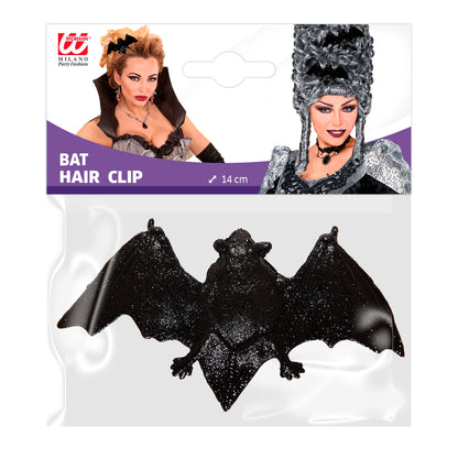 Widmann schwarze Haarspange mit Fledermausmotiv fuer Halloween – Detailansicht
