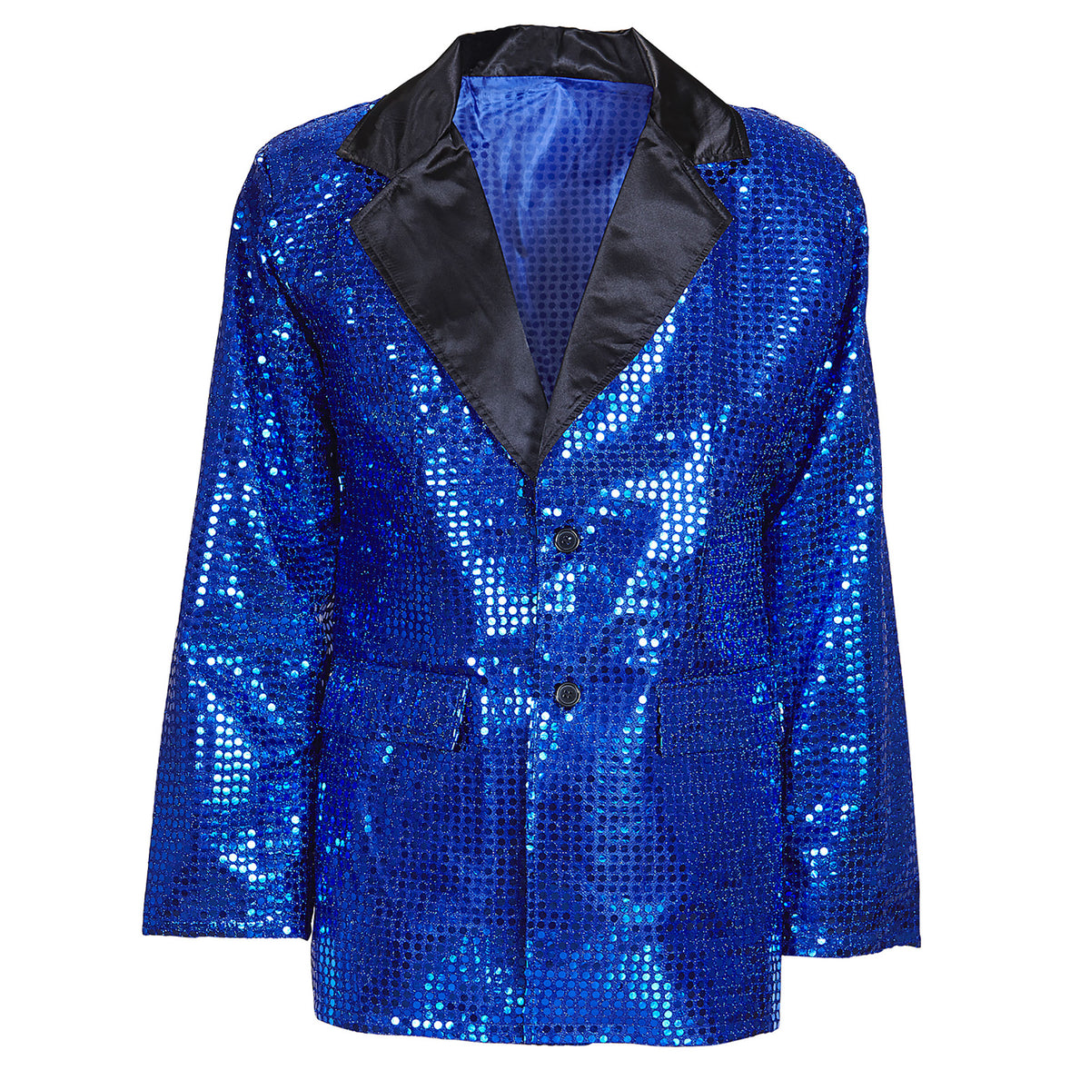 "PAILLETTENJACKE MIT KRAGEN AUS SATIN - BLAU"