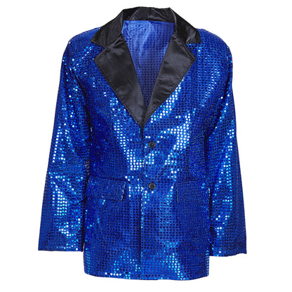 "PAILLETTENJACKE MIT KRAGEN AUS SATIN - BLAU"