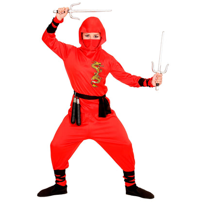 "RED DRAGON NINJA" (Oberteil mit Kapuze, Hose, Gürtel, Maske, Arm- und Beinbänder)