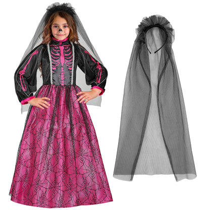 "SKELETT BRAUT" (Kleid mit Unterrock & Reifrock, Brautschleier)