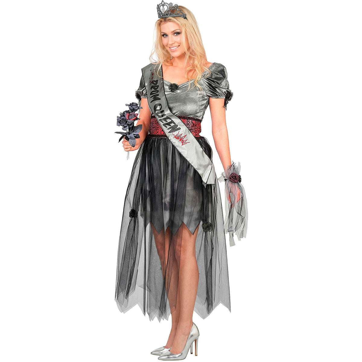 "ZOMBIE SCHÖNHEITSKÖNIGIN" (Kleid, Gürtel, Schärpe, Tiara, Handgelek Corsage)