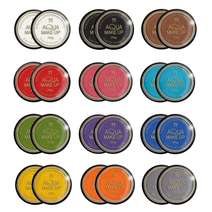 "24 AQUA MAKE-UP DISPLAY" - 10 mL - (2 Stück jeweils: weiß, schwarz, braun, rot, fuchsia, himmelblau, smaragdgrün, violett, blau, gelb, orange, grau)