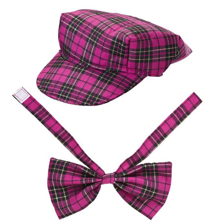 Widmann Tartanmütze mit Fliege in Pink – Produktansicht