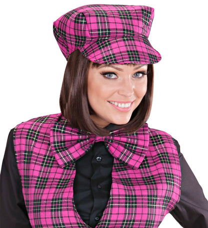 Widmann Tartanmütze mit Fliege in Pink – Seitenansicht