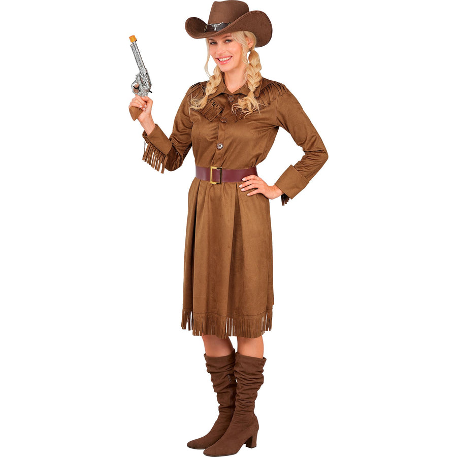 Widmann Western-Girl-Kostüm für Damen mit Kleid und Gürtel in Braun – Detailansicht