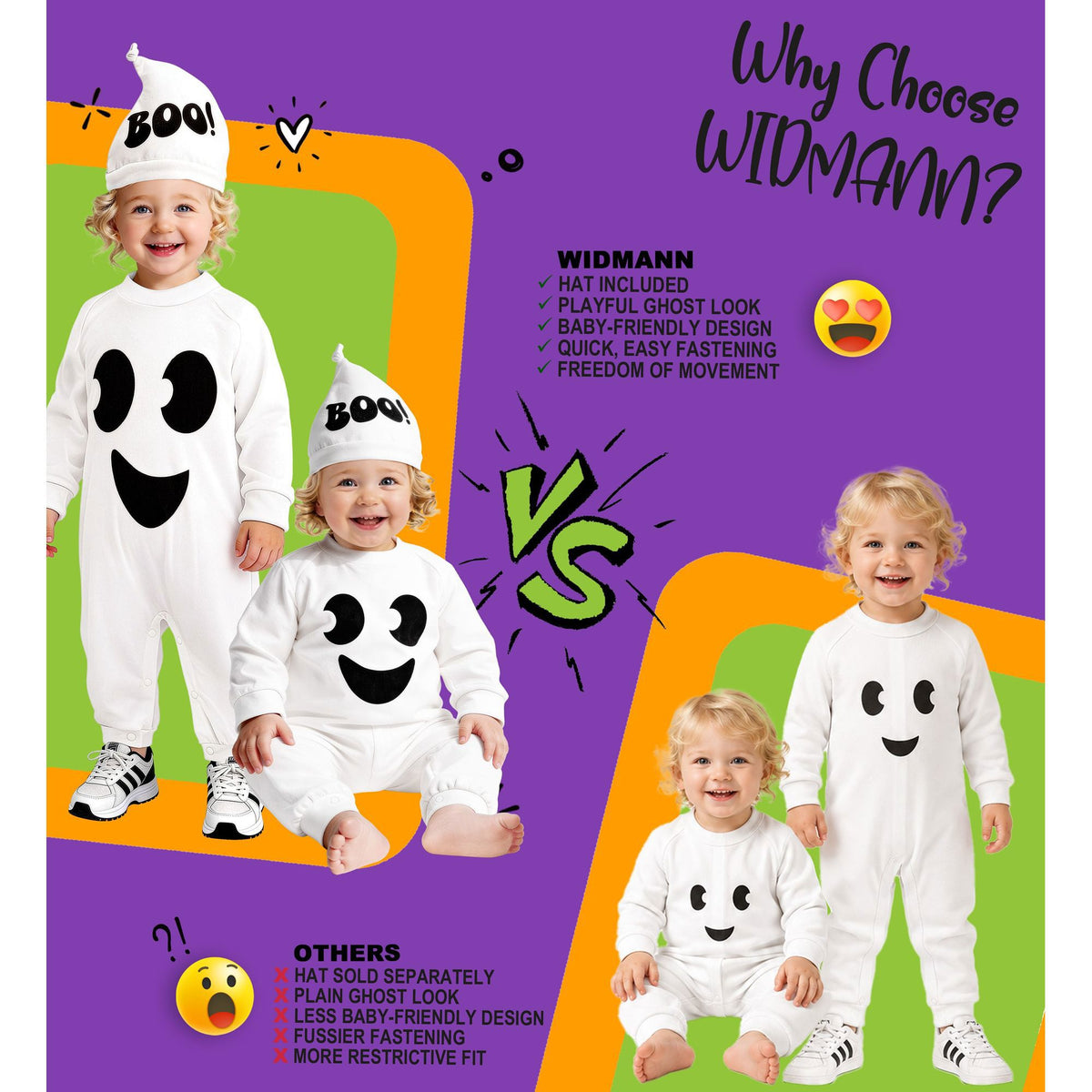 Widmann Geist-Kostüm Overall mit Kapuze für Fasnacht und Halloween – Anwendungsansicht
