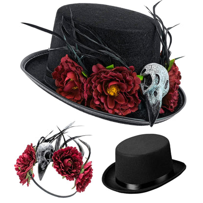 "VOODOO ZYLINDER MIT GEIERSCHÄDEL & BLUMEN" 12 cm
