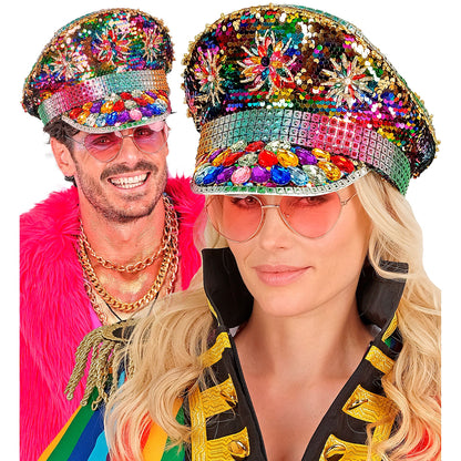 "FESTIVAL KAPPE PRIDE MIT REGENBOGEN PAILLETTEN UND GLITZERSTEINEN"