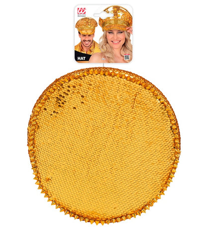"FESTIVAL KAPPE GOLDENE PAILLETTEN MIT NIETEN UND GLITZERSTEINEN"