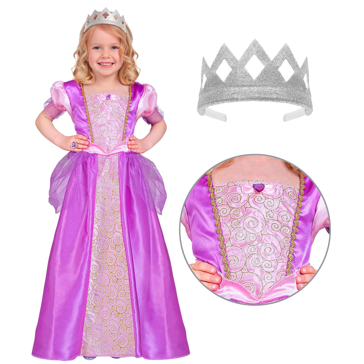 Widmann Kinderkostüm Prinzessin Prinzessinnen-Kleid mit Tiara für Kinder –