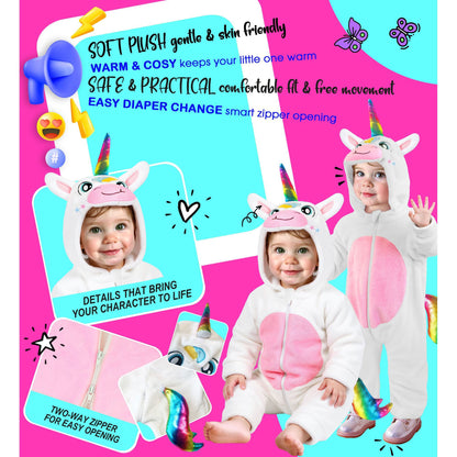 Widmann weisser Einhorn-Plüschkapuzenoverall für Kinder – Rückansicht
