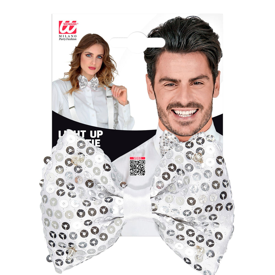 Silberne Paillettenfliege mit 4 LED-Lichtern von Widmann – Detailansicht