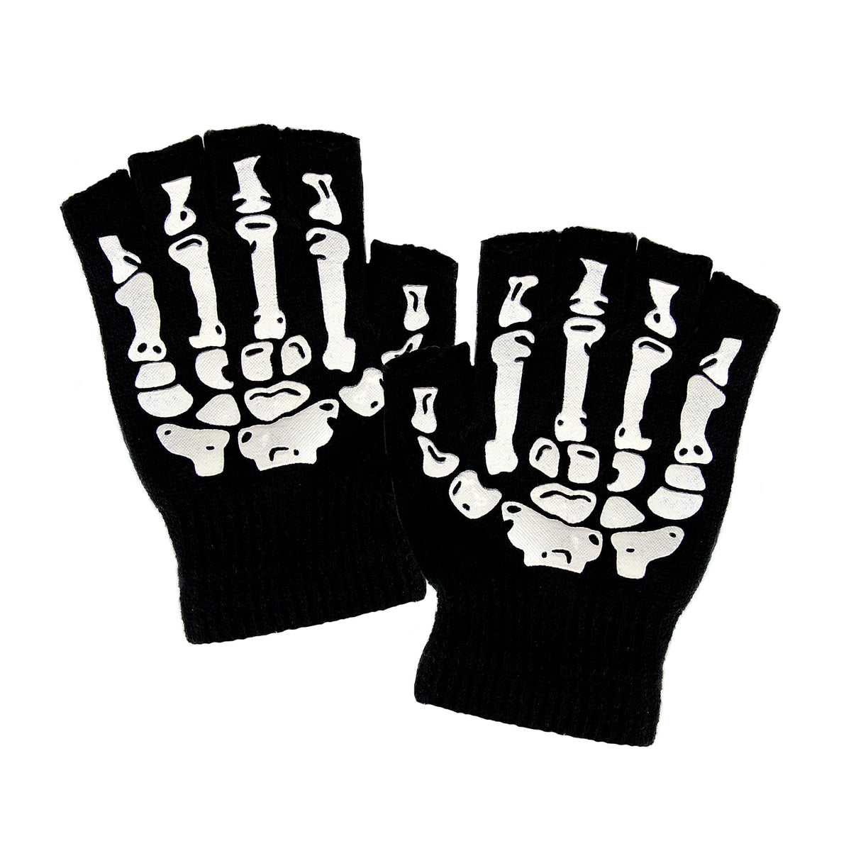 "FINGERLOSE HANDSCHUHE MIT SKELETTAUFDRUCK" aus Wolle