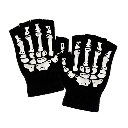 "FINGERLOSE HANDSCHUHE MIT SKELETTAUFDRUCK" aus Wolle