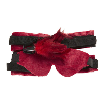 "BONDAGE" Set (Binde für Handgelenke und Knöchel, Augenbinde, Federn)