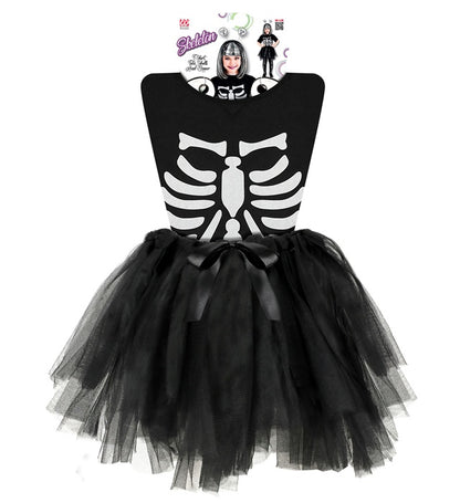 SKELETT (T-Shirt, Tutu, Haarreif mit Totenköpfen)
