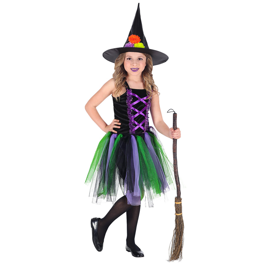 Hexenkostüm für Kinder mit Kleid, Tutu und Hut von Widmann – Produktansicht