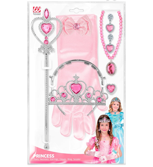 "PRINZESSIN SET (Tiara, Handschuhe, Halskette, Ohrringe, Zauberstab)