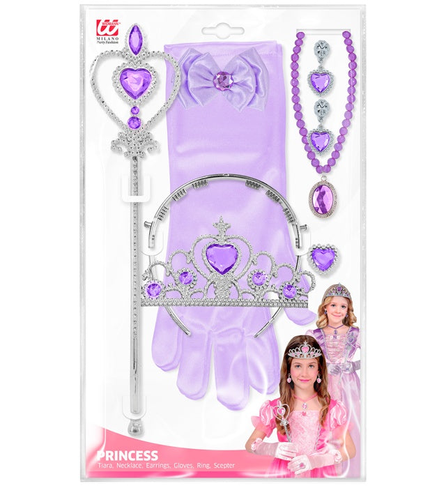 Widmann Prinzessinnen-Zubehörset mit Tiara, Handschuhen, Halskette, Ohrringen und Zauberstab – Detailansicht