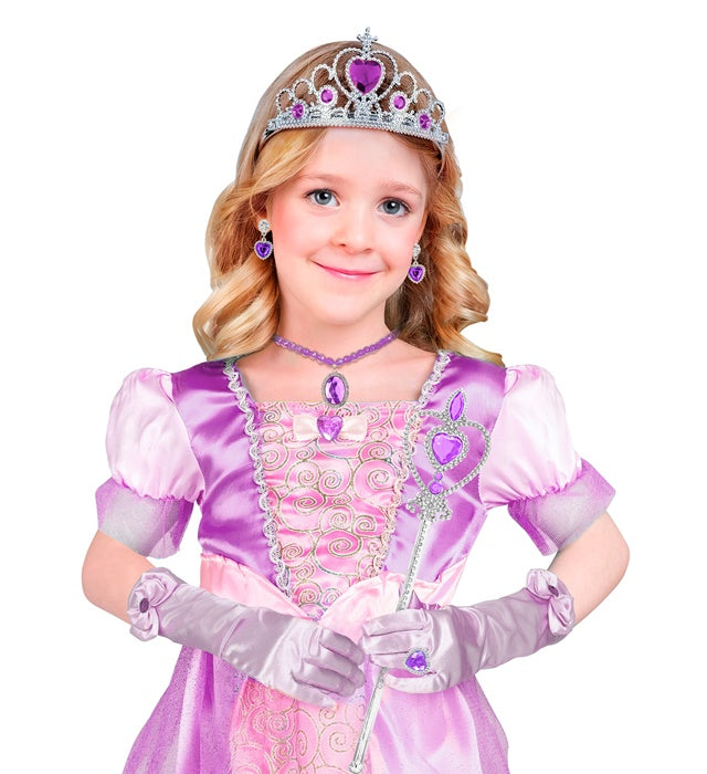 Widmann Prinzessinnen-Zubehörset mit Tiara, Handschuhen, Halskette, Ohrringen und Zauberstab – Seitenansicht