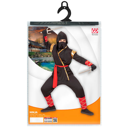"NINJA" (Oberteil mit Kapuze, Hose, Gürtel, Maske, Arm- und Beinbinden)