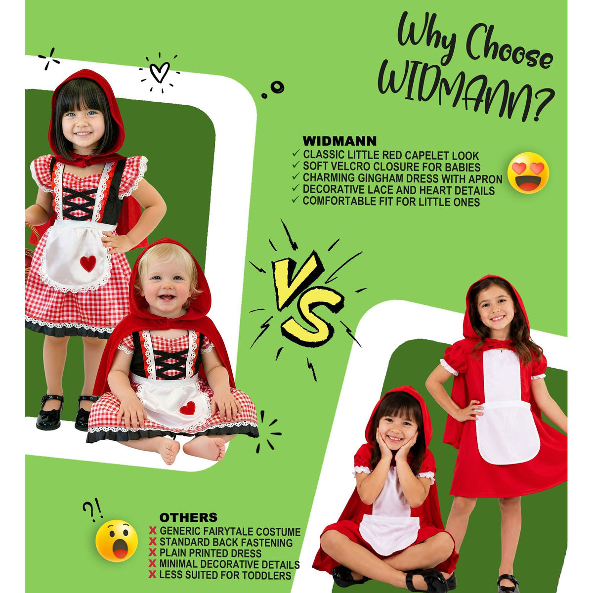 Widmann Rotkäppchen Kostüm für Kinder mit rotem Kleid und Kapuzenumhang – Anwendungsansicht