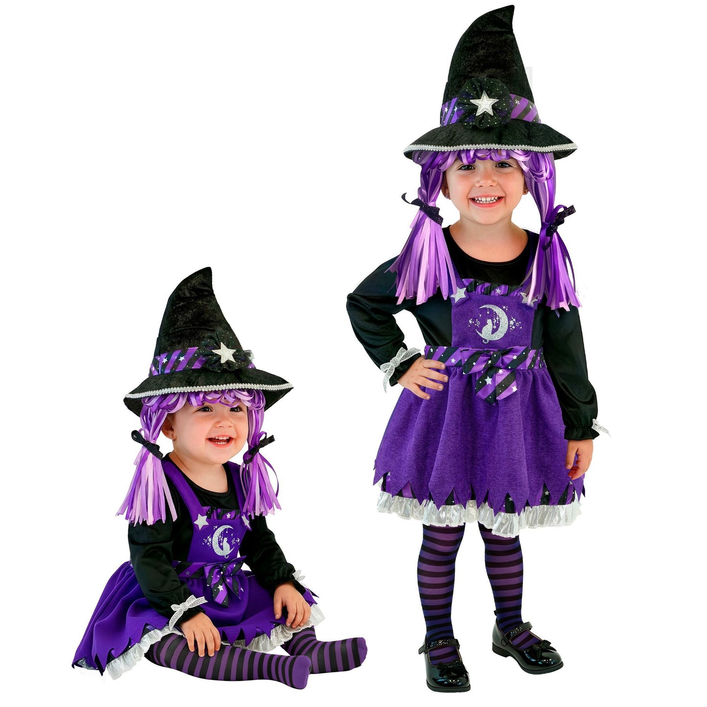Hexen-Kostüm Set mit Kleid, Strumpfhose und Hut für Fasnacht & Mottopartys