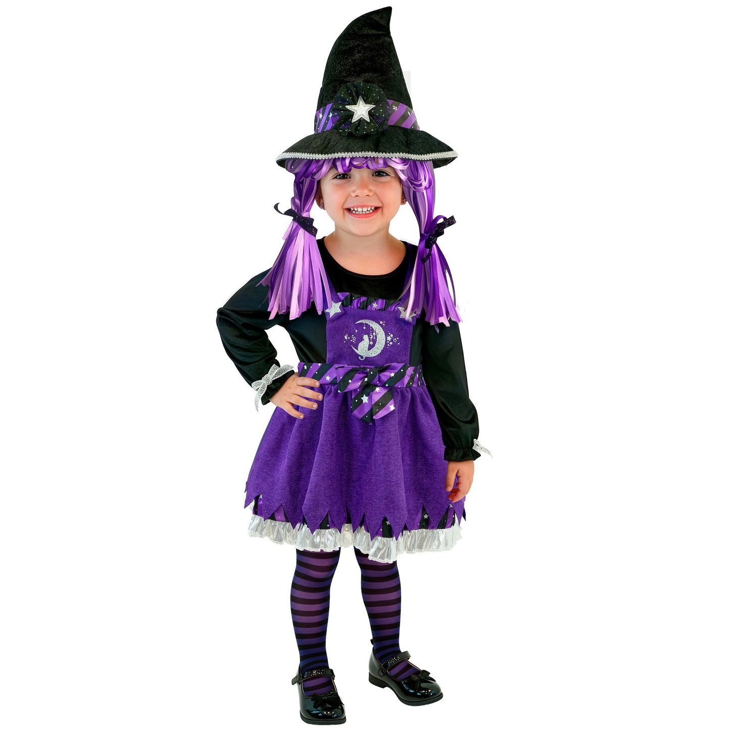 Hexen-Kostüm Set mit Kleid, Strumpfhose und Hut für Fasnacht & Mottopartys