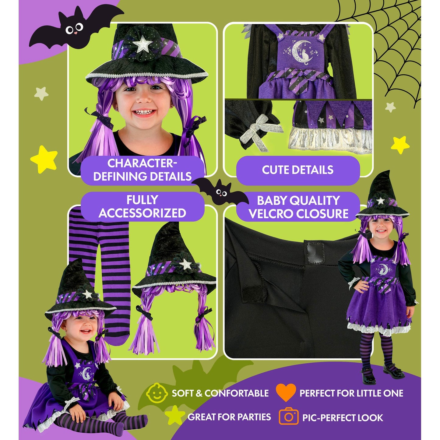 Hexen-Kostüm Set mit Kleid, Strumpfhose und Hut für Fasnacht & Mottopartys