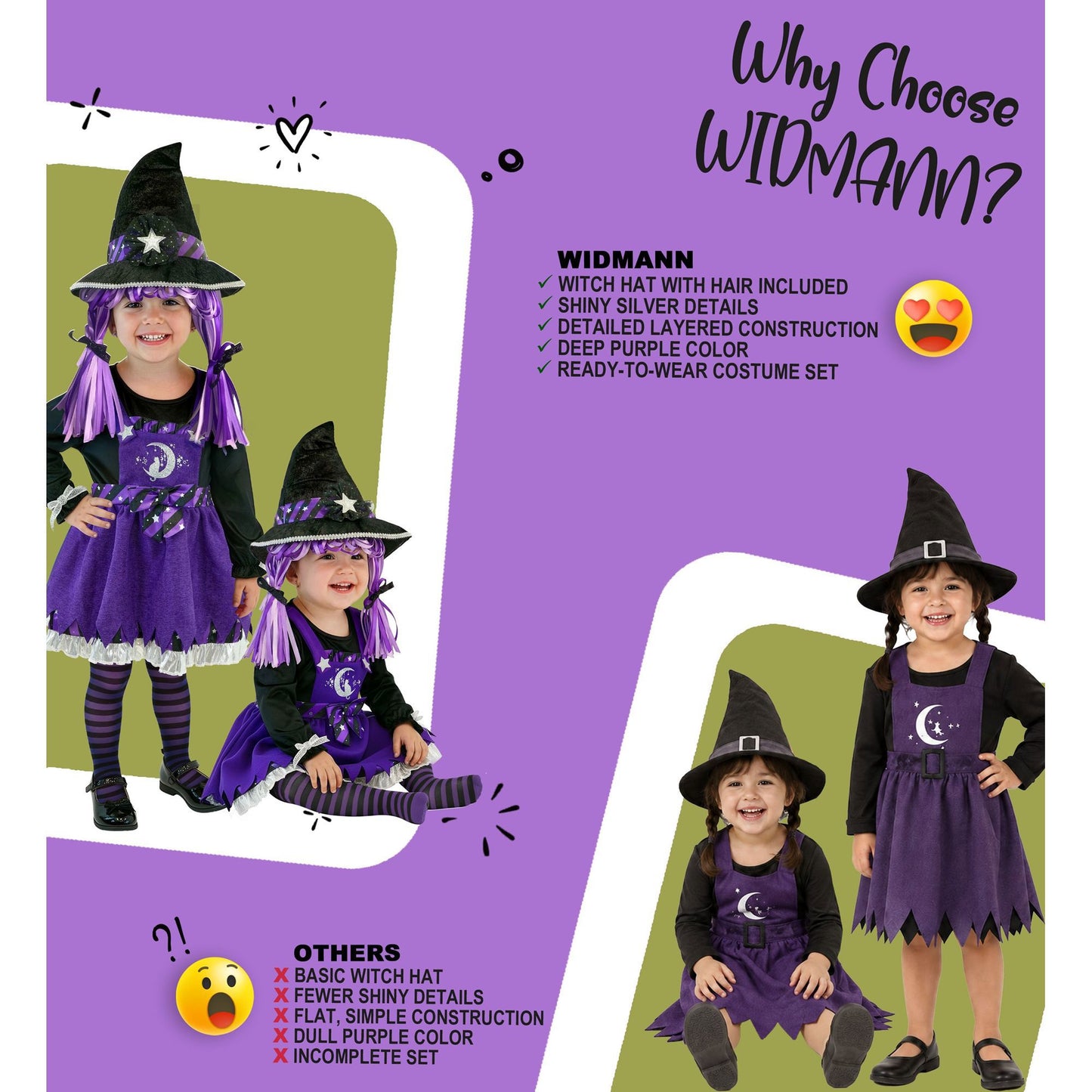 Hexen-Kostüm Set mit Kleid, Strumpfhose und Hut für Fasnacht & Mottopartys