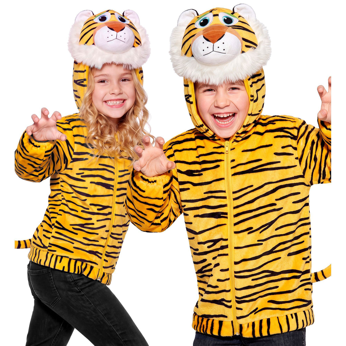Widmann Kostümoberteil Tiger-Plüschjacke mit Kapuze für Kinder