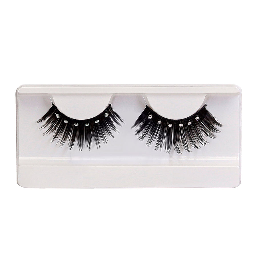 Widmann Schwarze Spitzwimpern mit Strass und Klebstoff in Glasflasche – Detailansicht
