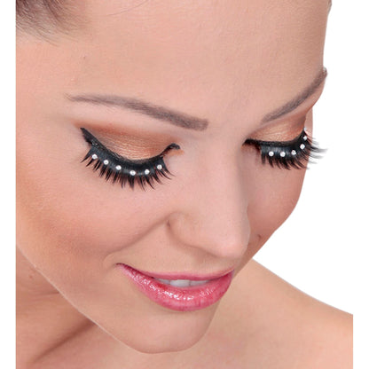 "SPITZ-WIMPERN SCHWARZ MIT STRASS"in Box mit Klebstoff in Glasflasche