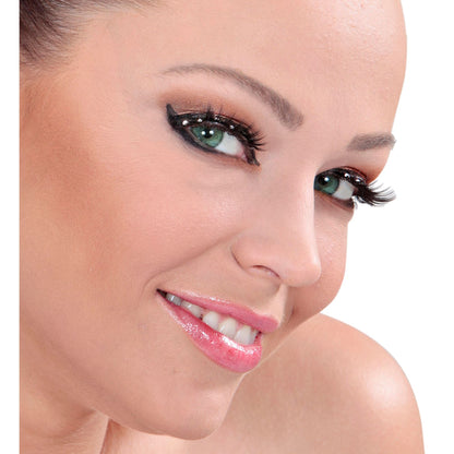 "SPITZ-WIMPERN SCHWARZ MIT STRASS"in Box mit Klebstoff in Glasflasche