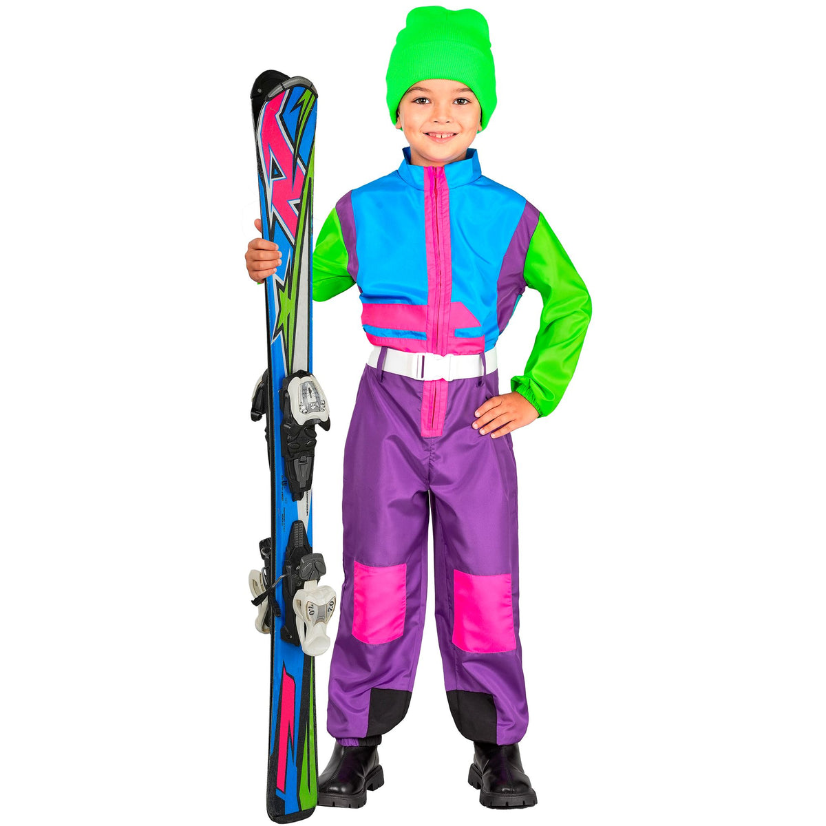 "SKI- SNOWBOARDANZUG VIOLETT-HELLBLAU-GRÜN" (Overall, Gürtel)