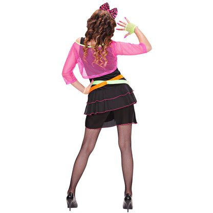 "80er JAHRE GROUPIE GIRL" (Kleid, Netztop, Guertel, Haarreif mit Schleife)