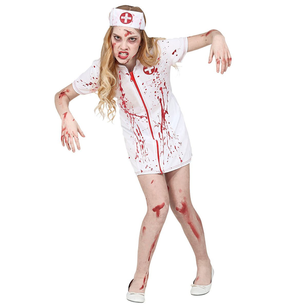 Widmann Zombie-Krankenschwester Kinderkostüm mit Kleid und Haube – Seitenansicht