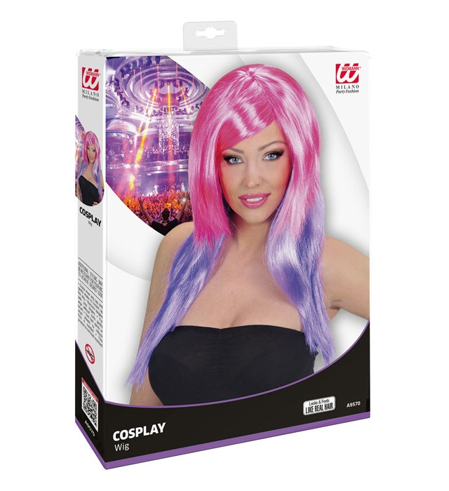 "ZWEIFARBIGE PERÜCKE PINK/VIOLETT" in Box