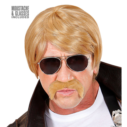 "BLONDE PERÜCKE GEHEIMAGENT MIT SCHNURBRART UND SONNENBRILLE" in Box