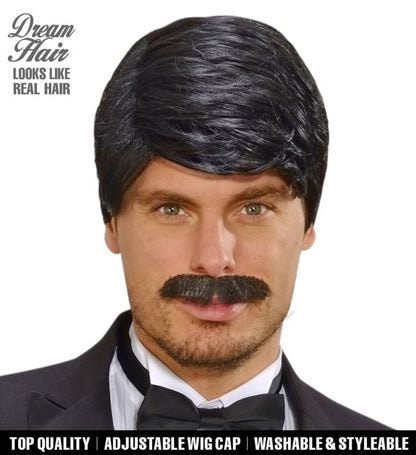 Widmann Dream Hair Playboy Perücke mit Schnurrbart schwarz – Produktansicht