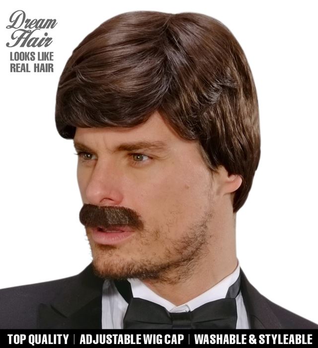 "PERÜCKE UND SCHNURRBART DREAM HAIR PLAYBOY BRAUN" in farbiger Box