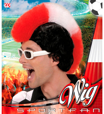 Widmann Fan-Perücke Rot-Weiss-Rot in Box – Detailansicht