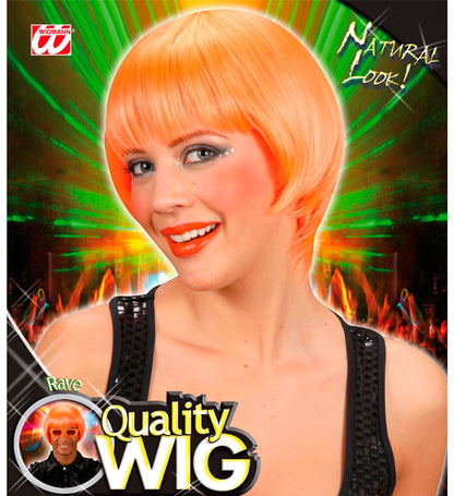 Widmann neonorange Rave-Perücke in Box – Seitenansicht