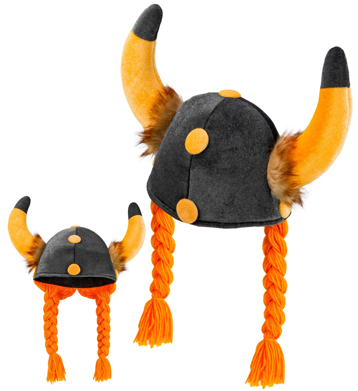 Widmann Wikinger Helm aus Kunststoff mit Metalloptik und geflochtenen Zöpfen in Braun