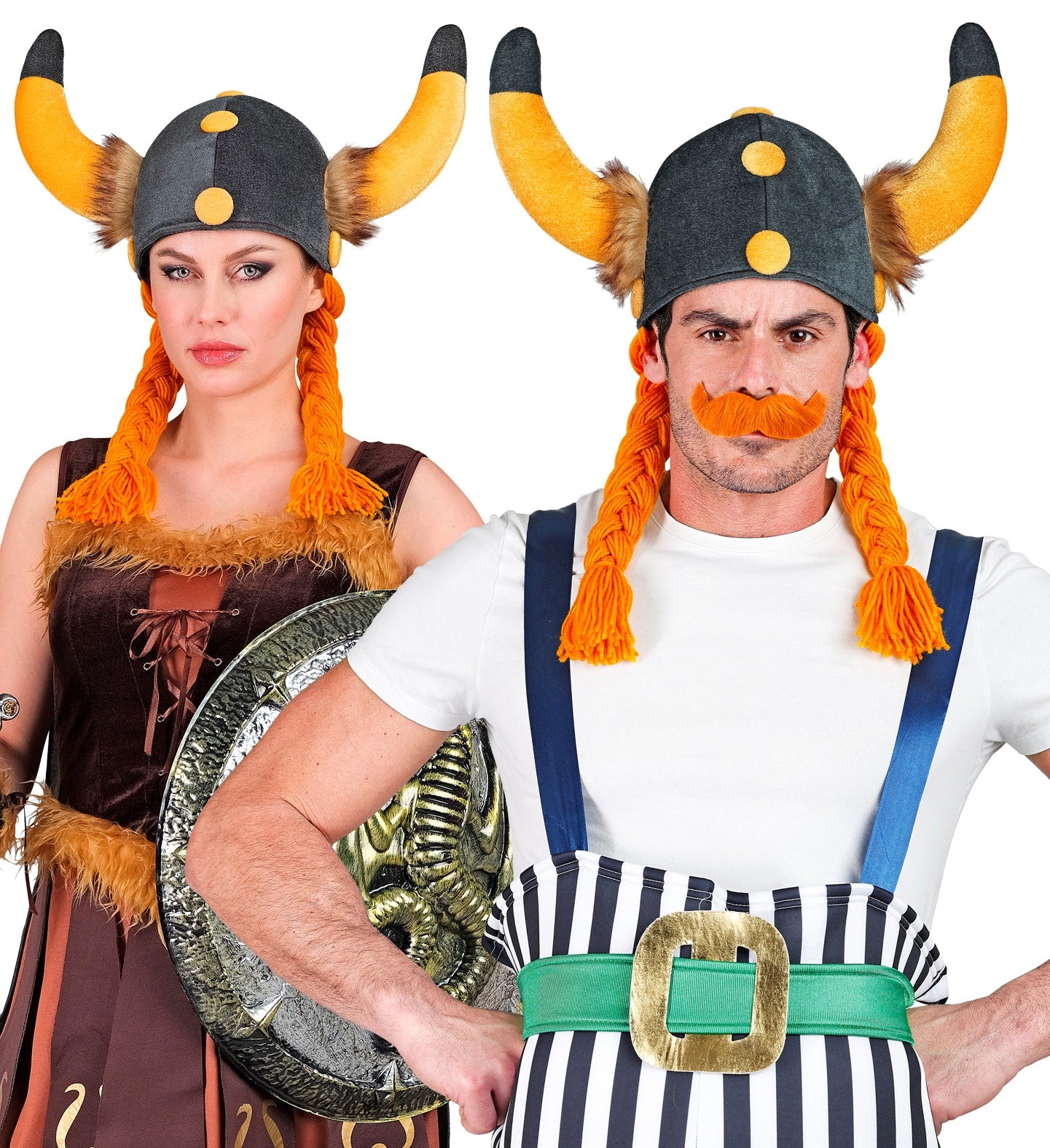 Wikinger Helm aus robustem Kunststoff mit Zöpfen in authentischem Design für Kostüme.